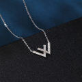 wholesale 925 Sterling Silver Elegant Silver Zircon-encrusted "w" Initial Pendant Necklace-0-1