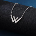 wholesale 925 Sterling Silver Elegant Silver Zircon-encrusted "w" Initial Pendant Necklace-0-4
