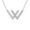 wholesale 925 Sterling Silver Elegant Silver Zircon-encrusted "w" Initial Pendant Necklace-0-0