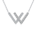 wholesale 925 Sterling Silver Elegant Silver Zircon-encrusted "w" Initial Pendant Necklace-0-5