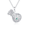 wholesale 925 Sterling Silver Elegant Silver Pearl Sphere Necklace With Green Gem And Zircon Accents-0-1
