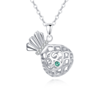 wholesale 925 Sterling Silver Elegant Silver Pearl Sphere Necklace With Green Gem And Zircon Accents-undefined