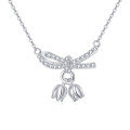wholesale 925 Sterling Silver Zircon Bow Necklace With Tulip Charms - Elegant Feminine Jewelry-0-0