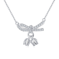 wholesale 925 Sterling Silver Zircon Bow Necklace With Tulip Charms - Elegant Feminine Jewelry-0-10