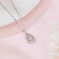 wholesale 925 Sterling Silver Elegant Zircon-encrusted Gourd Pendant Necklace With Delicate Chain-0-1
