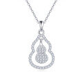 wholesale 925 Sterling Silver Elegant Zircon-encrusted Gourd Pendant Necklace With Delicate Chain-0-0