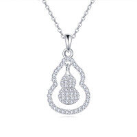 wholesale 925 Sterling Silver Elegant Zircon-encrusted Gourd Pendant Necklace With Delicate Chain-undefined