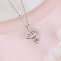 wholesale 925 Sterling Silver Elegant Lotus Flower Necklace With Sterling Silver And Cubic Zirconia Charm-0-1