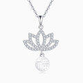 wholesale 925 Sterling Silver Elegant Lotus Flower Necklace With Sterling Silver And Cubic Zirconia Charm-0-0