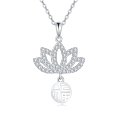 wholesale 925 Sterling Silver Elegant Lotus Flower Necklace With Sterling Silver And Cubic Zirconia Charm-0-5