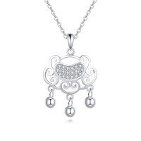 wholesale 925 Sterling Silver Elegant Silver Heart Pendant Necklace With Intricate Filigree Design And Dangling Beads-undefined