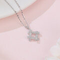 wholesale 925 Sterling Silver Elegant Zircon Necklace With Geometric Pendant And Delicate Silver Chain-0-1
