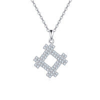 wholesale 925 Sterling Silver Elegant Zircon Necklace With Geometric Pendant And Delicate Silver Chain-