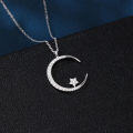 wholesale 925 Sterling Silver Elegant Silver Crescent Moon & Star Zircon Pendant Necklace-0-1
