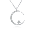 wholesale 925 Sterling Silver Elegant Silver Crescent Moon & Star Zircon Pendant Necklace-0-5