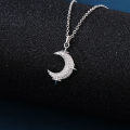 wholesale 925 Sterling Silver Silver Crescent Moon And Star Zircon Pendant Necklace-0-1