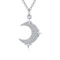 wholesale 925 Sterling Silver Silver Crescent Moon And Star Zircon Pendant Necklace-0-0