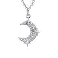 wholesale 925 Sterling Silver Silver Crescent Moon And Star Zircon Pendant Necklace-undefined
