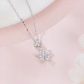 wholesale 925 Sterling Silver Elegant Zircon Double Bloom Flower Necklace-0-1