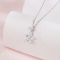 wholesale 925 Sterling Silver Elegant Zircon Double Bloom Flower Necklace-0-4