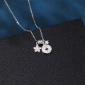 wholesale 925 Sterling Silver **title:** Elegant Silver Necklace With Zircon Accents, Four-leaf Clover Charm, And Prosperity Symbol Pendant-0-5