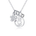 wholesale 925 Sterling Silver **title:** Elegant Silver Necklace With Zircon Accents, Four-leaf Clover Charm, And Prosperity Symbol Pendant-0-1