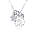 wholesale 925 Sterling Silver **title:** Elegant Silver Necklace With Zircon Accents, Four-leaf Clover Charm, And Prosperity Symbol Pendant-0-0