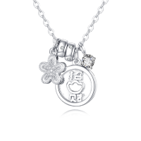 wholesale 925 Sterling Silver **title:** Elegant Silver Necklace With Zircon Accents, Four-leaf Clover Charm, And Prosperity Symbol Pendant-undefined
