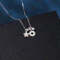 wholesale 925 Sterling Silver Elegant Silver Flower Necklace With Zircon Accents-0-5