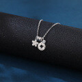 wholesale 925 Sterling Silver Elegant Silver Flower Necklace With Zircon Accents-0-4