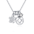 wholesale 925 Sterling Silver Elegant Silver Flower Necklace With Zircon Accents-0-0