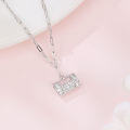 wholesale 925 Sterling Silver Elegant Rectangular Zircon Encrusted Pendant Necklace With Silver Chain-0-4