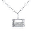 wholesale 925 Sterling Silver Elegant Rectangular Zircon Encrusted Pendant Necklace With Silver Chain-0-0