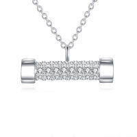 wholesale 925 Sterling Silver Elegant Zircon-studded Rectangular Pendant Necklace On Silver Chain-undefined