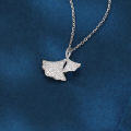 wholesale 925 Sterling Silver Silver Ginkgo Leaf Zircon Pendant Necklace-0-1
