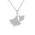 wholesale 925 Sterling Silver Silver Ginkgo Leaf Zircon Pendant Necklace-0-0