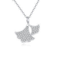 wholesale 925 Sterling Silver Silver Ginkgo Leaf Zircon Pendant Necklace-undefined