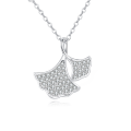wholesale 925 Sterling Silver Silver Ginkgo Leaf Zircon Pendant Necklace-0-5