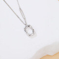 wholesale 925 Sterling Silver Elegant Silver Chain Necklace With Textured Rectangular Pendant-0-4