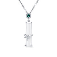 wholesale 925 Sterling Silver Emerald & Zircon Scroll Pendant Necklace In Sterling Silver-