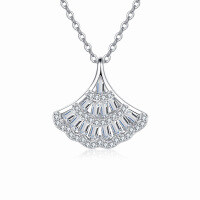 wholesale 925 Sterling Silver Elegant Zircon Fan-shaped Pendant Necklace-