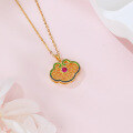wholesale 925 Sterling Silver Elegant Gold Filigree Enamel Pendant Necklace With Pink Gemstone-0-3