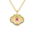 wholesale 925 Sterling Silver Elegant Gold Filigree Enamel Pendant Necklace With Pink Gemstone-0-0
