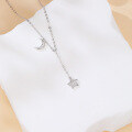 wholesale 925 Sterling Silver Elegant Silver Moon And Star Pendant Necklace With Sparkling Gems-0-3