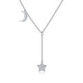 wholesale 925 Sterling Silver Elegant Silver Moon And Star Pendant Necklace With Sparkling Gems-0-0