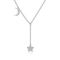 wholesale 925 Sterling Silver Elegant Silver Moon And Star Pendant Necklace With Sparkling Gems-