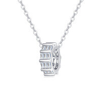 wholesale 925 Sterling Silver Elegant Baguette Zircon Rectangular Pendant Necklace In Plated with White Gold-