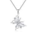 wholesale 925 Sterling Silver Delicate Silver Butterfly Pendant Necklace With Sparkling Zircons-0-0