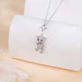 wholesale 925 Sterling Silver Sparkling Teddy Bear Zircon Necklace With Star Charm-0-4