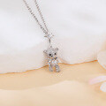 wholesale 925 Sterling Silver Sparkling Teddy Bear Zircon Necklace With Star Charm-0-3